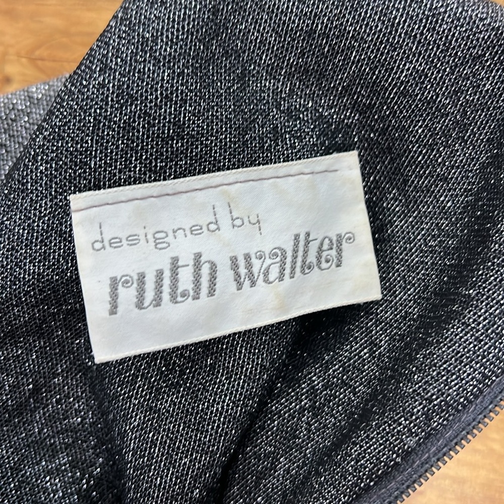 Vintage Ruth Walter Maxi Dress Black Silver Metallic Mock Neck Formal Stretchy - Picture 8 of 9